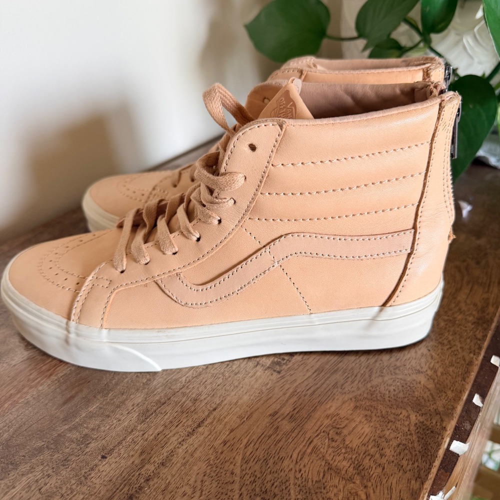 Vans Sk8-Hi Slim Zip Women 8.5 Veggie Tan Leather High Top Sneakers Nude Peach